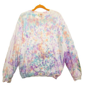 Long sleeve crew neck sweatshirt purple white orange turquoise XL stretchy